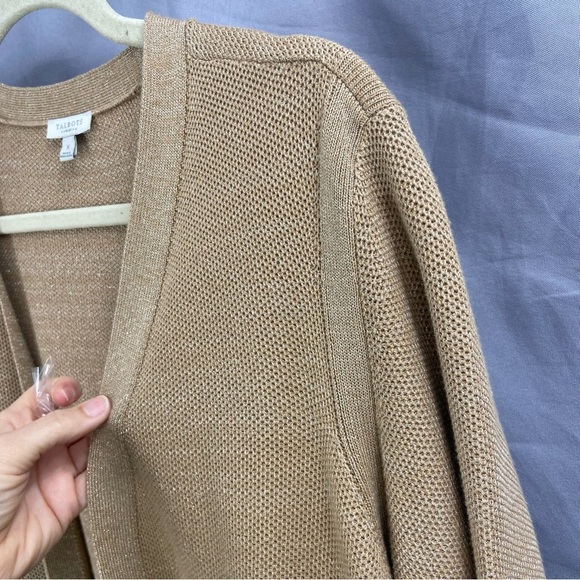 Talbots Plus Tan / Gold Metallic Knit Open Front Cardigan Duster Sweater Size X - Picture 4 of 8